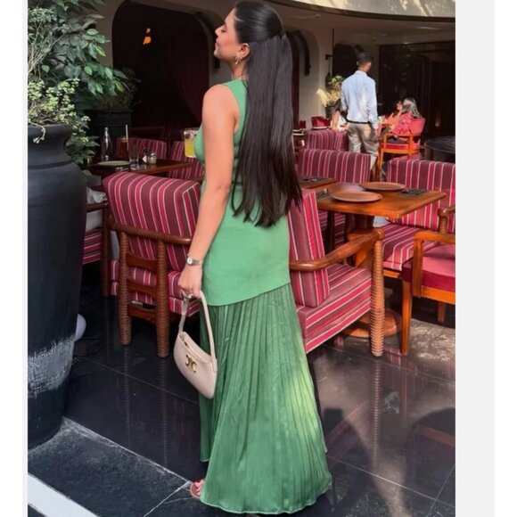 ZARA NEW WOMAN LONG PLEATED KNIT COMBINATION DRESS GREEN 4192/055 S M L - Picture 5 of 17